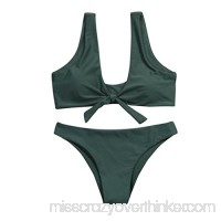 2019 Style Women Knotted Padded Thong Bikini Mid Waisted Scoop Swimsuit Beach Swimwear 2 Piece New Look Army Green B079HXTFKT